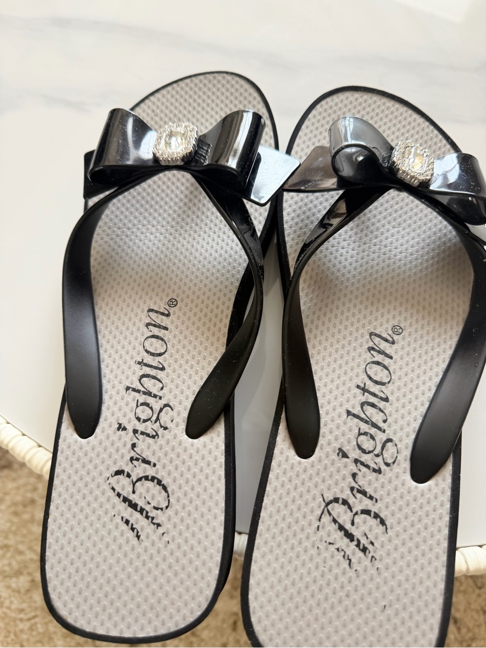 Brighton Black Bow Sandals with Crystal Accent